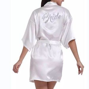 White ‘Bride’ robe with silver writing - Size L